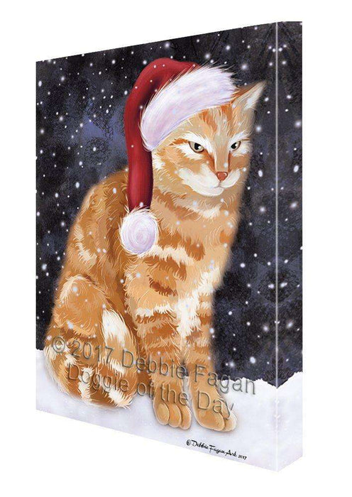 Let it Snow Christmas Holiday Tabby Cat Wearing Santa Hat Canvas Wall Art D264