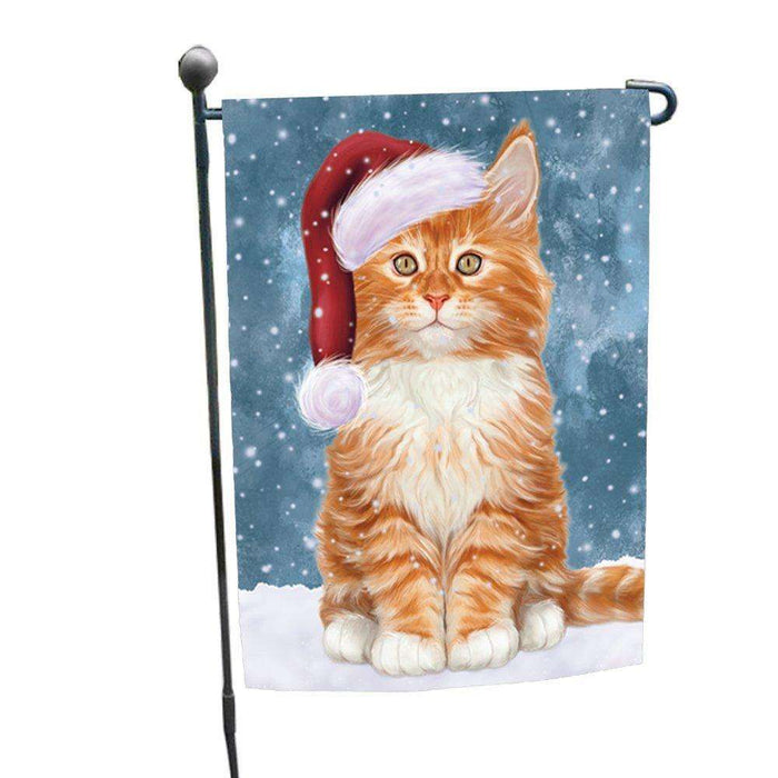 Let it Snow Christmas Holiday Tabby Cat Wearing Santa Hat Garden Flag D262