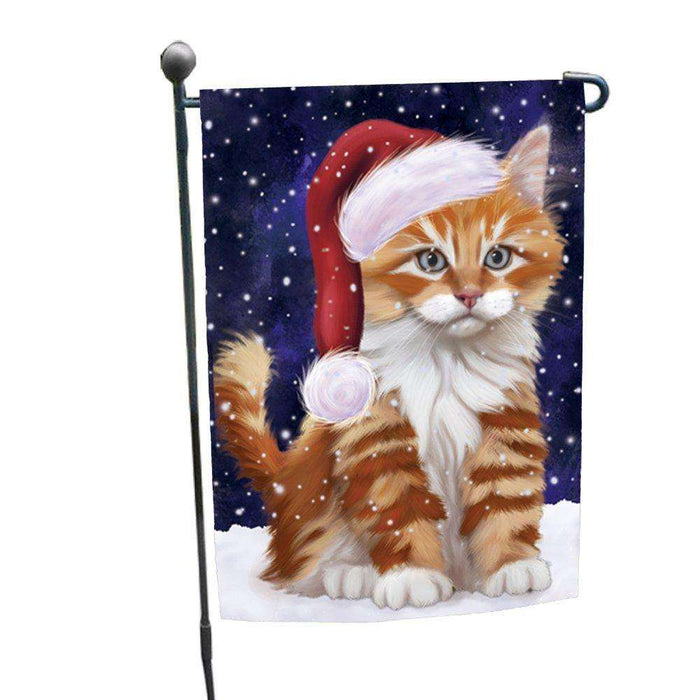 Let it Snow Christmas Holiday Tabby Cat Wearing Santa Hat Garden Flag D263