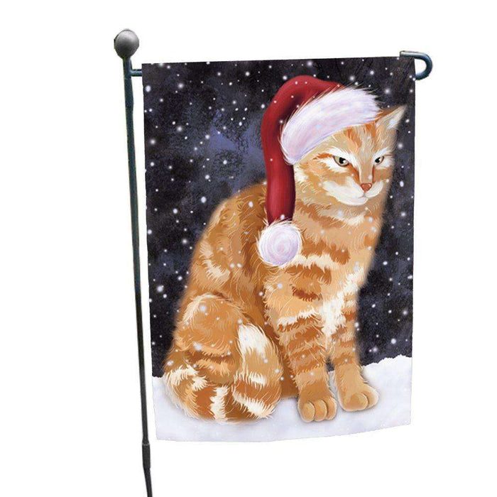 Let it Snow Christmas Holiday Tabby Cat Wearing Santa Hat Garden Flag D264