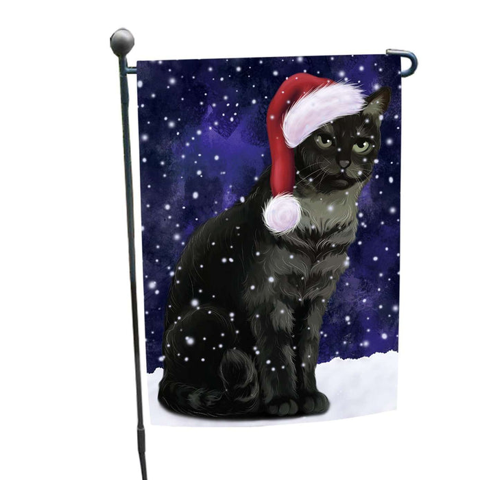 Let it Snow Christmas Holiday Tabby Cat Wearing Santa Hat Garden Flag FLG067