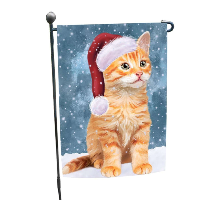 Let it Snow Christmas Holiday Tabby Cat Wearing Santa Hat Garden Flag FLG068