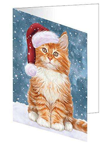 Let it Snow Christmas Holiday Tabby Cat Wearing Santa Hat Handmade Artwork Assorted Pets Greeting Cards and Note Cards with Envelopes for All Occasions and Holiday Seasons D453
