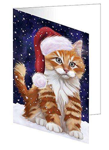 Let it Snow Christmas Holiday Tabby Cat Wearing Santa Hat Handmade Artwork Assorted Pets Greeting Cards and Note Cards with Envelopes for All Occasions and Holiday Seasons D454