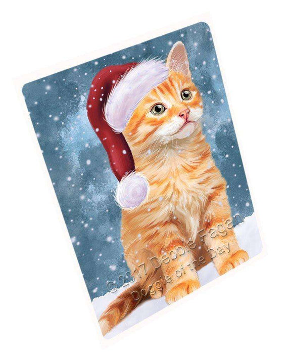 Let it Snow Christmas Holiday Tabby Cat Wearing Santa Hat Large Refrigerator / Dishwasher Magnet D063