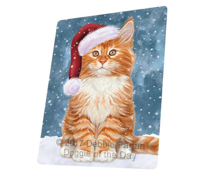 Let it Snow Christmas Holiday Tabby Cat Wearing Santa Hat Large Refrigerator / Dishwasher Magnet D262
