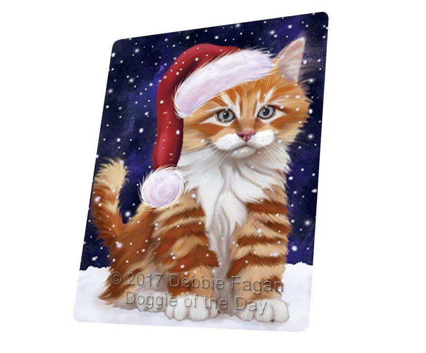Let it Snow Christmas Holiday Tabby Cat Wearing Santa Hat Tempered Cutting Board D263