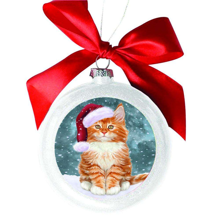 Let it Snow Christmas Holiday Tabby Cat White Round Ball Christmas Ornament WBSOR48744