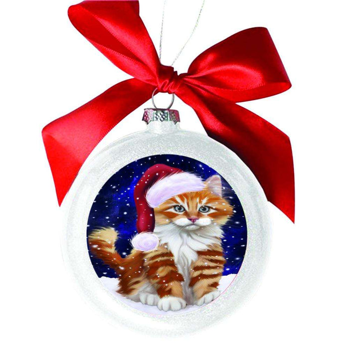 Let it Snow Christmas Holiday Tabby Cat White Round Ball Christmas Ornament WBSOR48745