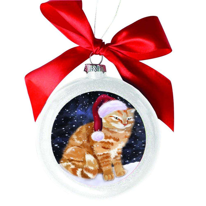 Let it Snow Christmas Holiday Tabby Cat White Round Ball Christmas Ornament WBSOR48746