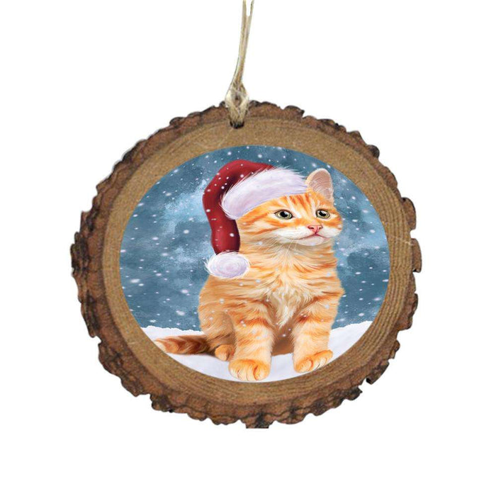 Let it Snow Christmas Holiday Tabby Cat Wooden Christmas Ornament WOR48742