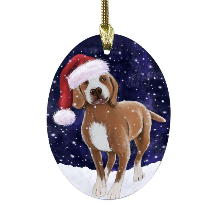 Let it Snow Christmas Holiday Tarsus Atalburun Dog Oval Glass Christmas Ornament OGOR48747