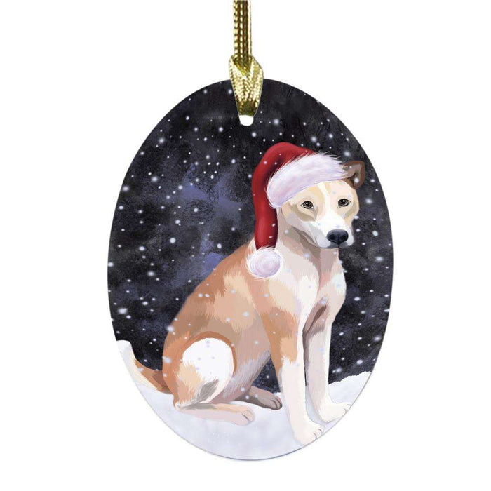 Let it Snow Christmas Holiday Telomian Dog Oval Glass Christmas Ornament OGOR48748