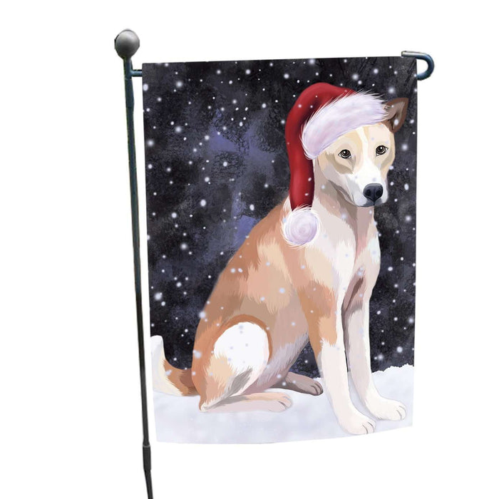 Let it Snow Christmas Holiday Telomian Dog Wearing Santa Hat Garden Flag FLG070