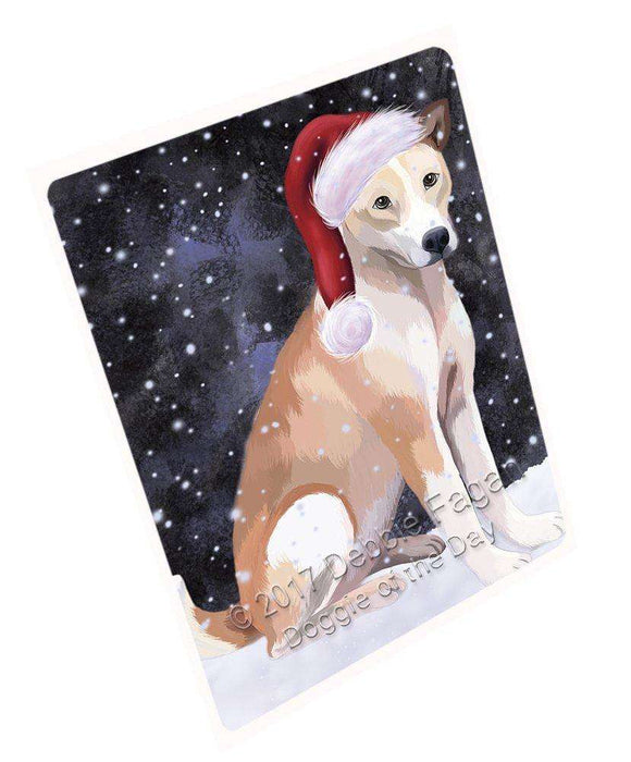 Let it Snow Christmas Holiday Telomian Dog Wearing Santa Hat Large Refrigerator / Dishwasher Magnet D066