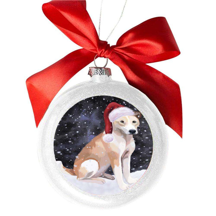 Let it Snow Christmas Holiday Telomian Dog White Round Ball Christmas Ornament WBSOR48748
