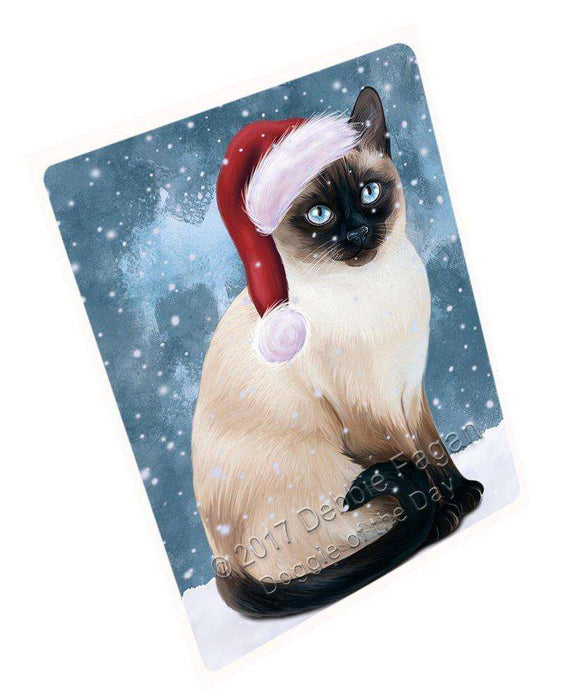 Let it Snow Christmas Holiday Thai Siamese Cat Wearing Santa Hat Art Portrait Print Woven Throw Sherpa Plush Fleece Blanket D067
