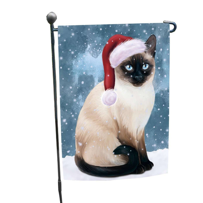 Let it Snow Christmas Holiday Thai Siamese Cat Wearing Santa Hat Garden Flag FLG071