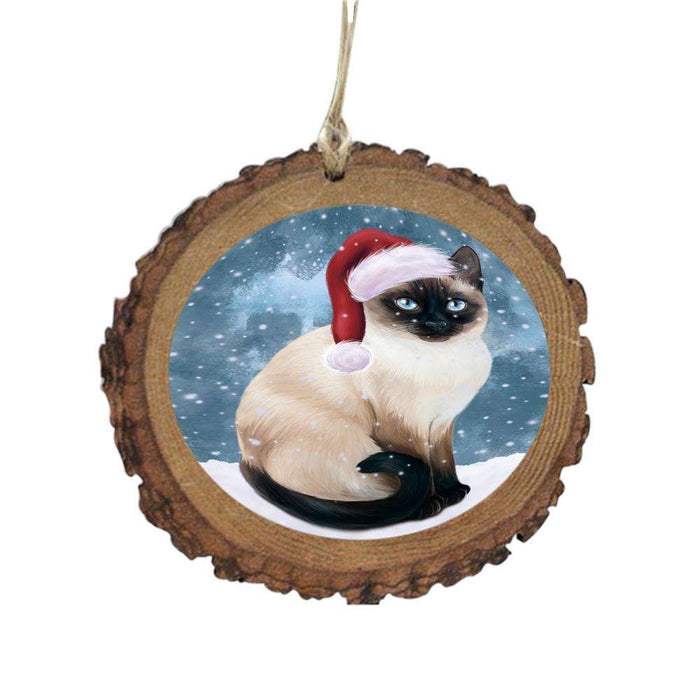 Let it Snow Christmas Holiday Thai Siamese Cat Wooden Christmas Ornament WOR48749