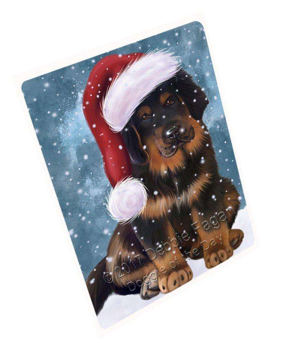 Let It Snow Christmas Holiday Tibetan Mastiff Puppy Dog Wearing Santa Hat Magnet Mini (3.5" x 2") D068