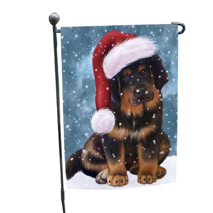 Let it Snow Christmas Holiday Tibetan Mastiff Puppy Wearing Santa Hat Garden Flag FLG072