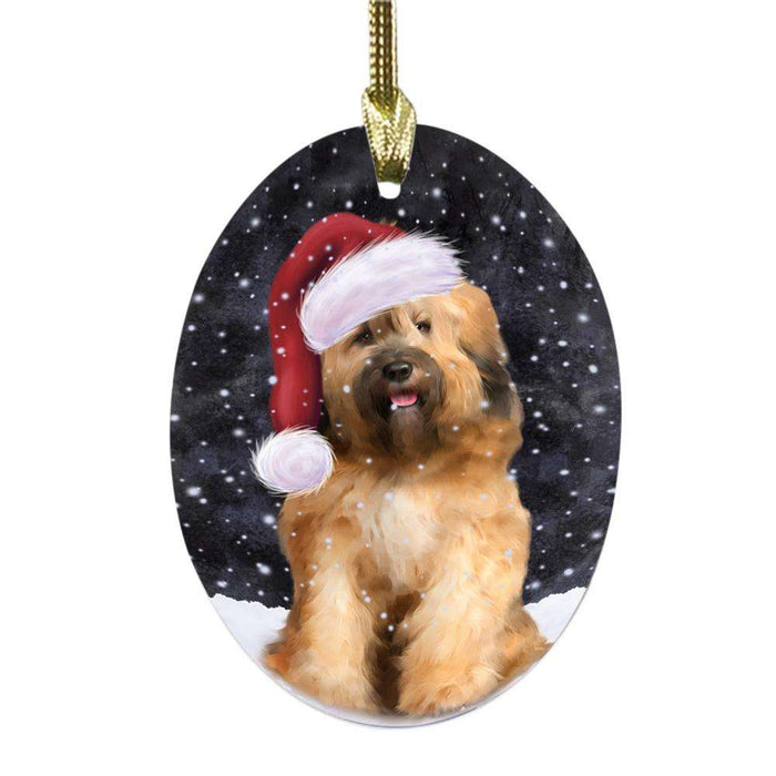 Let it Snow Christmas Holiday Tibetan Terrier Dog Oval Glass Christmas Ornament OGOR48752