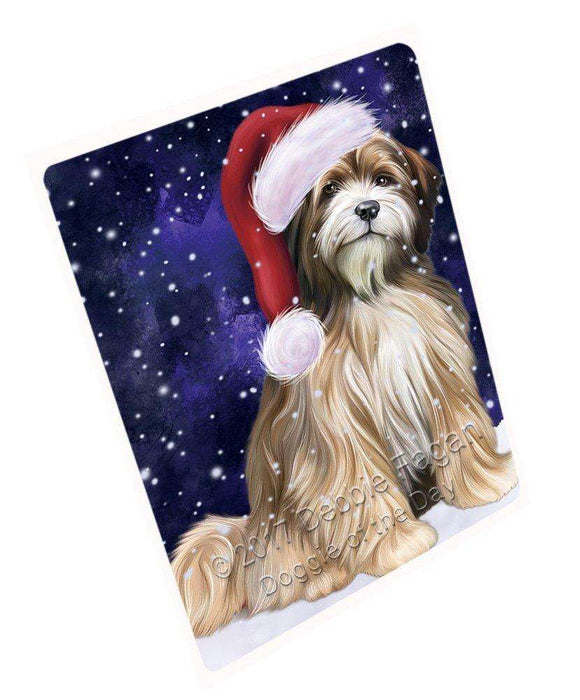 Let it Snow Christmas Holiday Tibetan Terrier Dog Wearing Santa Hat Art Portrait Print Woven Throw Sherpa Plush Fleece Blanket D069