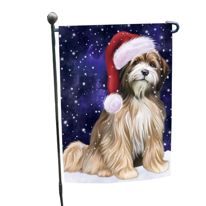 Let it Snow Christmas Holiday Tibetan Terrier Dog Wearing Santa Hat Garden Flag FLG073