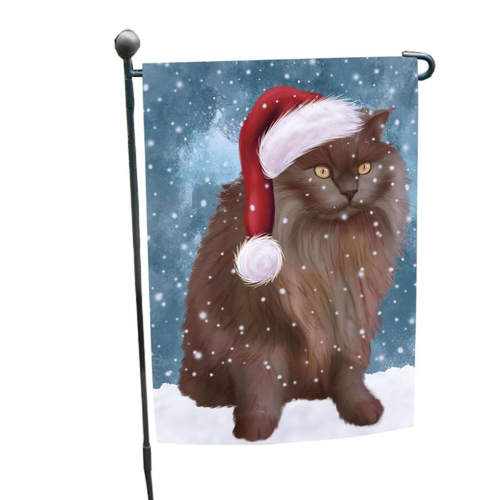 Let it Snow Christmas Holiday Tiffany Cat Wearing Santa Hat Garden Flag FLG075