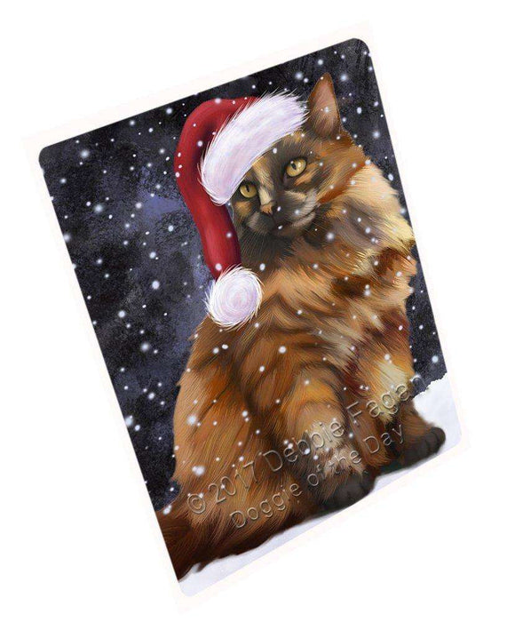 Let it Snow Christmas Holiday Tortoiseshell Cat Wearing Santa Hat Large Refrigerator / Dishwasher Magnet D073