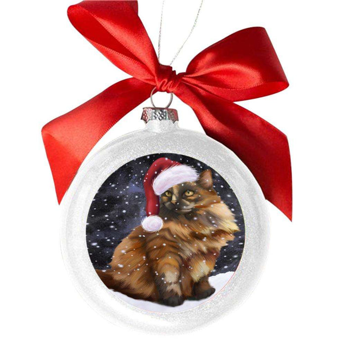 Let it Snow Christmas Holiday Tortoiseshell Cat White Round Ball Christmas Ornament WBSOR48755