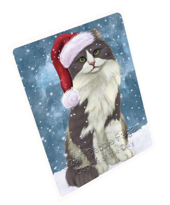 Let it Snow Christmas Holiday Turkish Angora Cat Wearing Santa Hat Art Portrait Print Woven Throw Sherpa Plush Fleece Blanket D074
