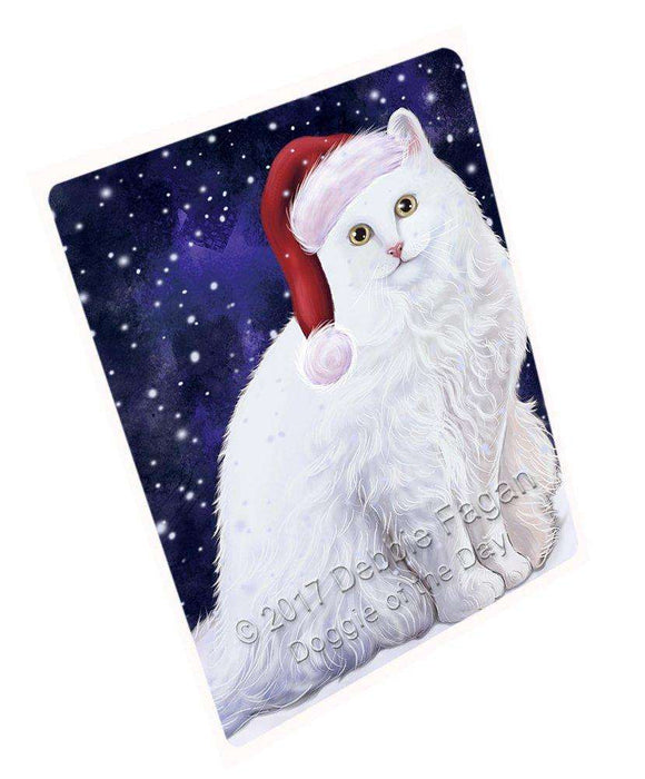 Let it Snow Christmas Holiday Turkish Angora Cat Wearing Santa Hat Art Portrait Print Woven Throw Sherpa Plush Fleece Blanket D075
