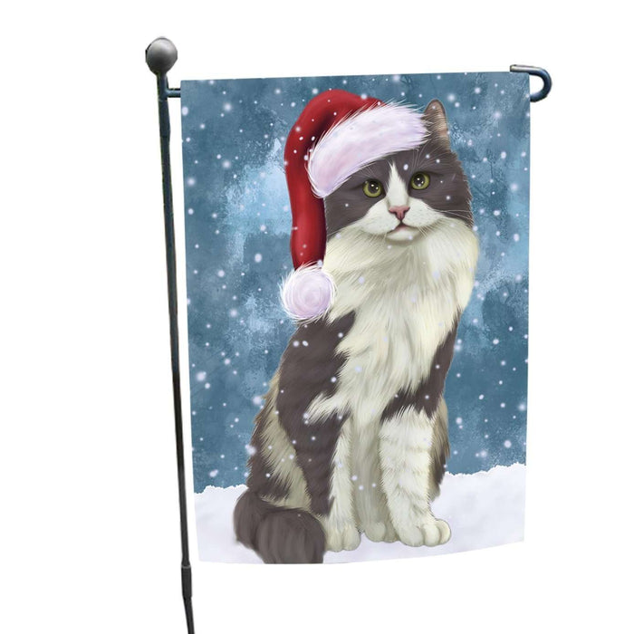 Let it Snow Christmas Holiday Turkish Angora Cat Wearing Santa Hat Garden Flag FLG078