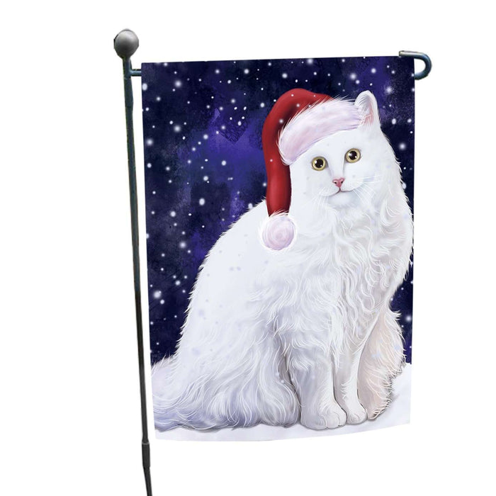 Let it Snow Christmas Holiday Turkish Angora Cat Wearing Santa Hat Garden Flag FLG079