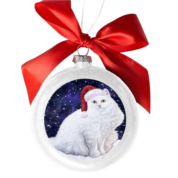 Let it Snow Christmas Holiday Turkish Angora Cat White Round Ball Christmas Ornament WBSOR48757
