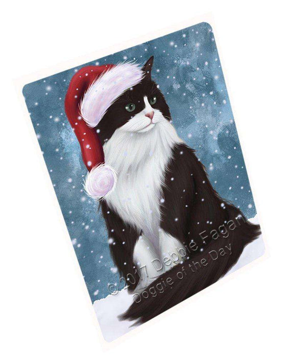 Let it Snow Christmas Holiday Tuxedo Cat Wearing Santa Hat Art Portrait Print Woven Throw Sherpa Plush Fleece Blanket D076