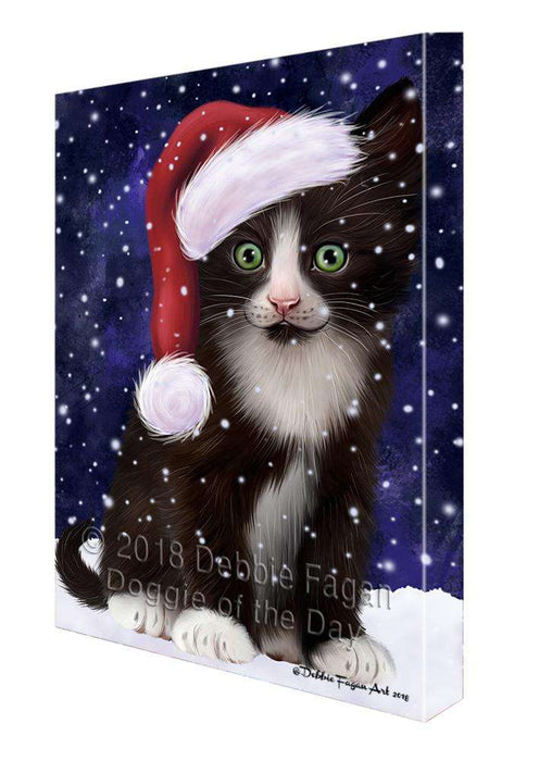 Let it Snow Christmas Holiday Tuxedo Cat Wearing Santa Hat Canvas Print Wall Art Décor CVS106811