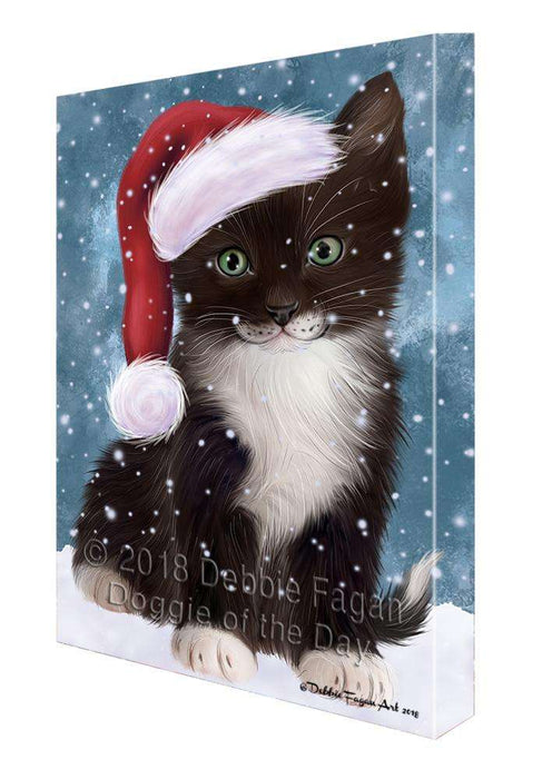Let it Snow Christmas Holiday Tuxedo Cat Wearing Santa Hat Canvas Print Wall Art Décor CVS106820