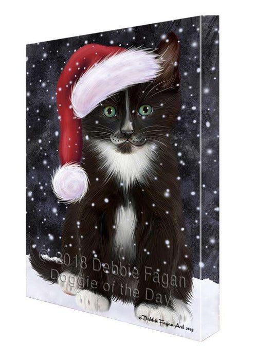 Let it Snow Christmas Holiday Tuxedo Cat Wearing Santa Hat Canvas Print Wall Art Décor CVS106829