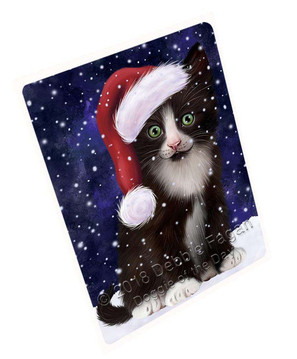 Let it Snow Christmas Holiday Tuxedo Cat Wearing Santa Hat Cutting Board C67431