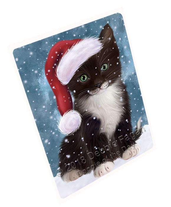 Let it Snow Christmas Holiday Tuxedo Cat Wearing Santa Hat Cutting Board C67434