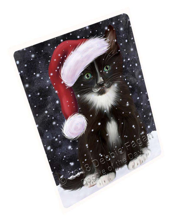 Let it Snow Christmas Holiday Tuxedo Cat Wearing Santa Hat Cutting Board C67437