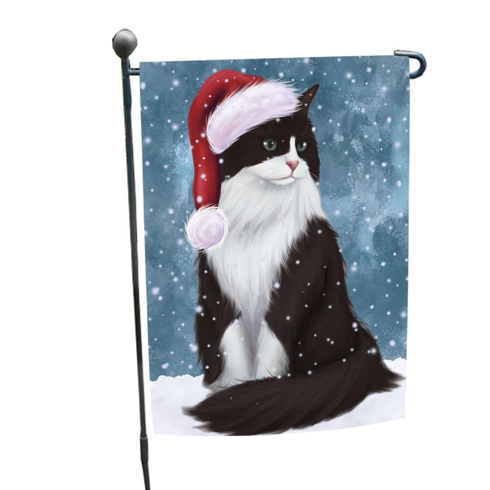 Let it Snow Christmas Holiday Tuxedo Cat Wearing Santa Hat Garden Flag FLG080