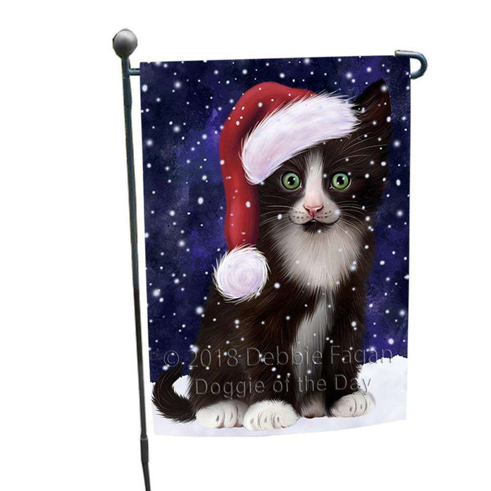Let it Snow Christmas Holiday Tuxedo Cat Wearing Santa Hat Garden Flag GFLG54391