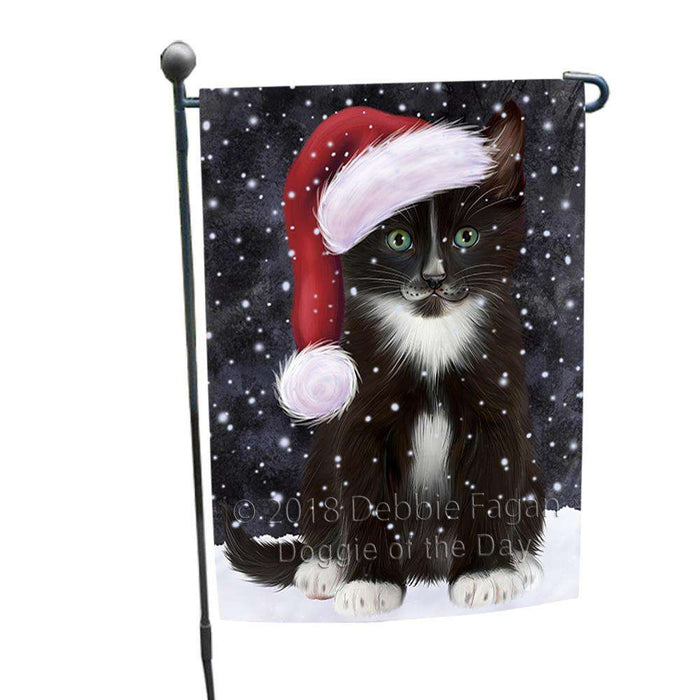 Let it Snow Christmas Holiday Tuxedo Cat Wearing Santa Hat Garden Flag GFLG54393