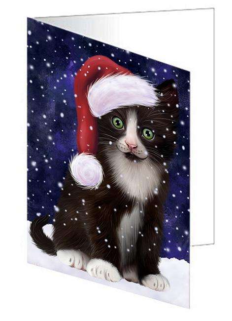 Let it Snow Christmas Holiday Tuxedo Cat Wearing Santa Hat Handmade Artwork Assorted Pets Greeting Cards and Note Cards with Envelopes for All Occasions and Holiday Seasons GCD67016