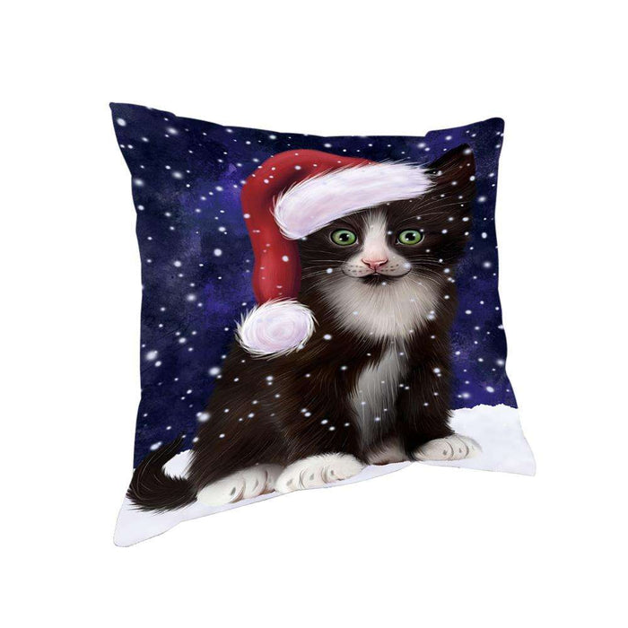Let it Snow Christmas Holiday Tuxedo Cat Wearing Santa Hat Pillow PIL73940