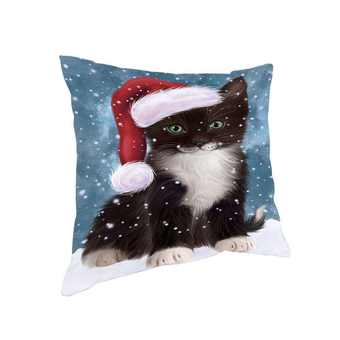 Let it Snow Christmas Holiday Tuxedo Cat Wearing Santa Hat Pillow PIL73944