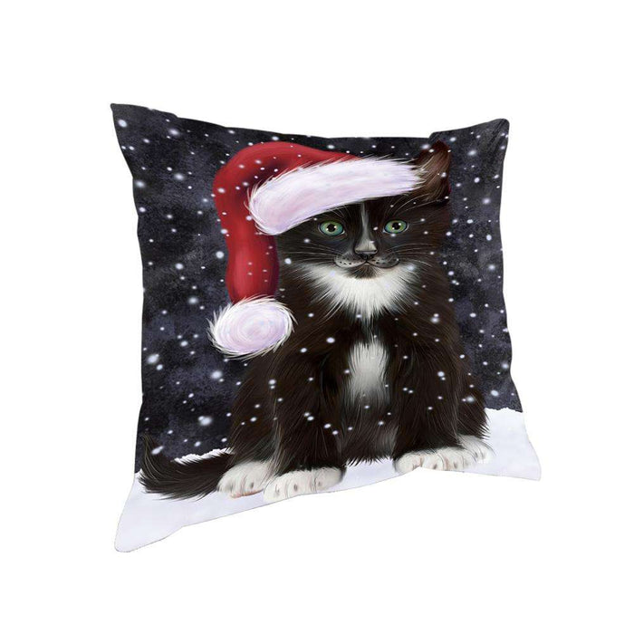 Let it Snow Christmas Holiday Tuxedo Cat Wearing Santa Hat Pillow PIL73948